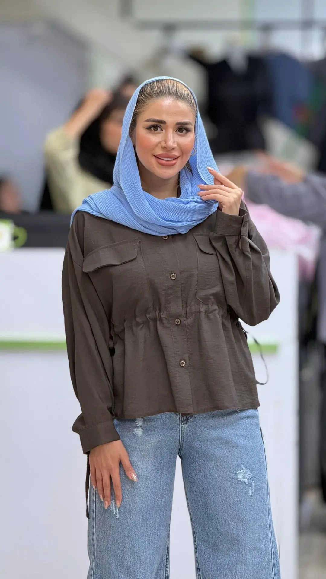 شومیز مودال کمربند دار دو جیب نما
